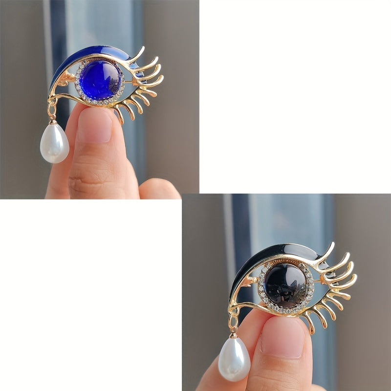 Ikki ta vintage gotik ko'z shaklidagi broshlar to'plami, qotishma rhinestones, taqlid marjonlar, zargarlik buyumlari