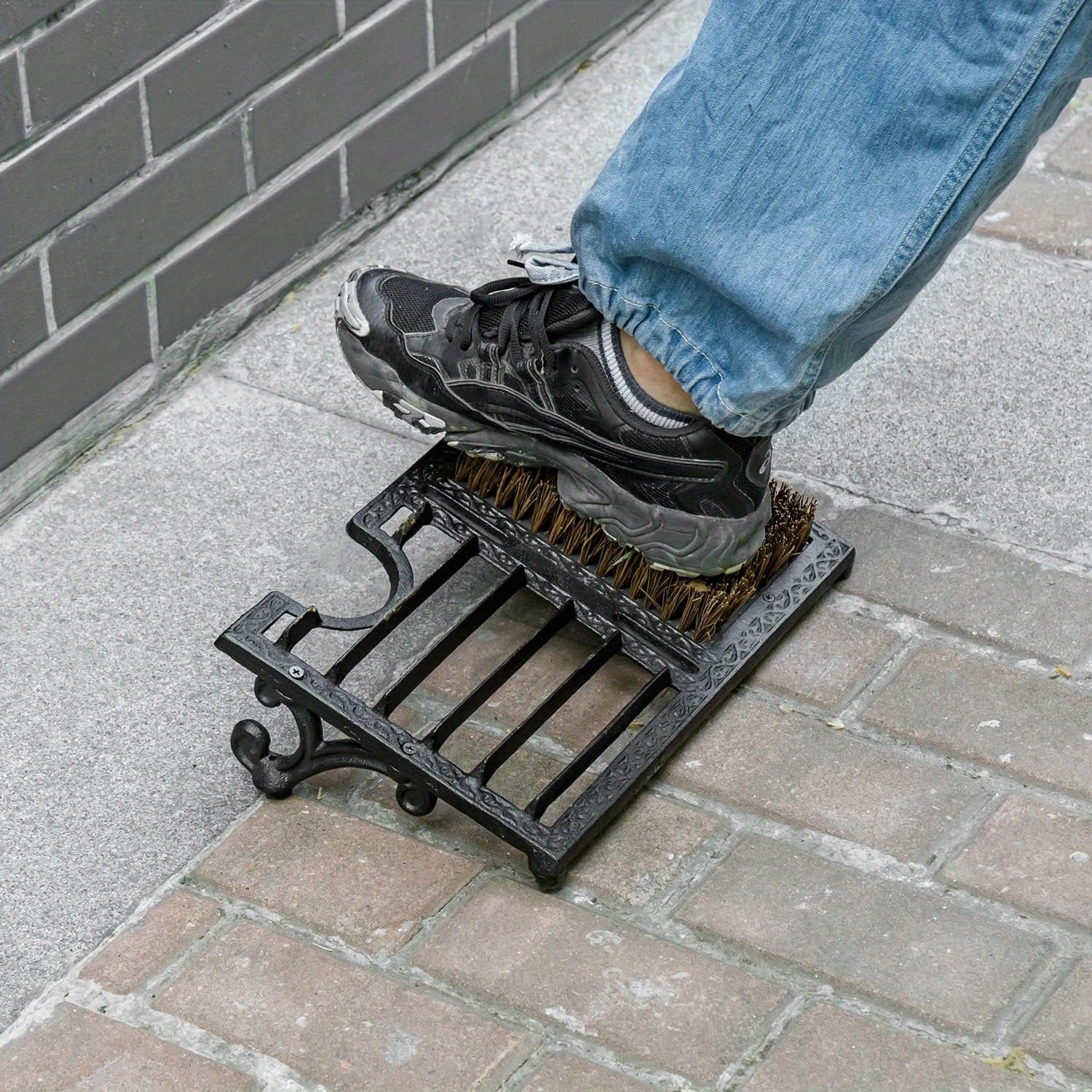Vintage Cast Iron Shoe Scraper with Brush Heavy Duty Boot Cleaner Outdoor