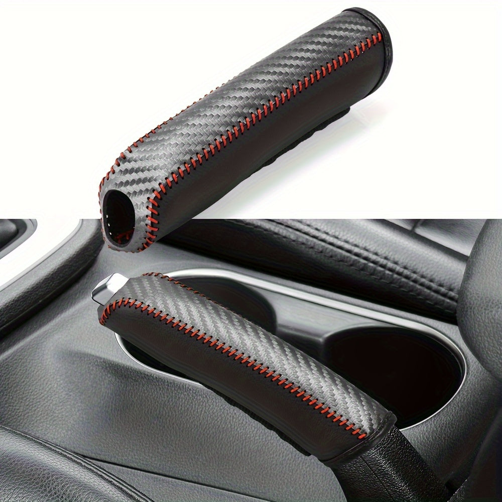 Car Interior Accessories PU Handbrake Cover Set Hand-Stitched Protective Gear Shift Knob