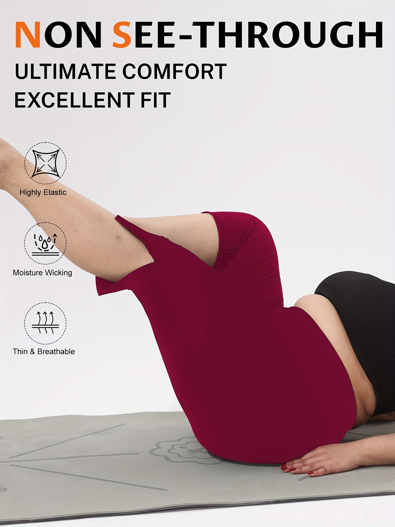 Women's Plus Size Flat-Waist Yoga Pants 7-Inch Leggings for Workout Running