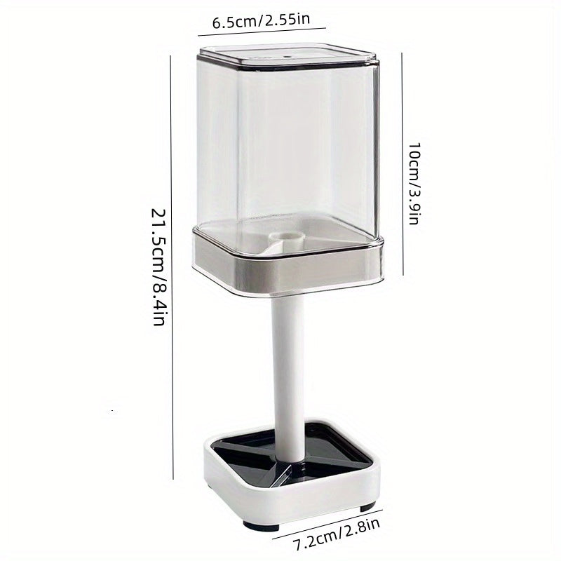 White Plastic Toothbrush Holder with Cup and Lid for Bathroom Countertop Storage