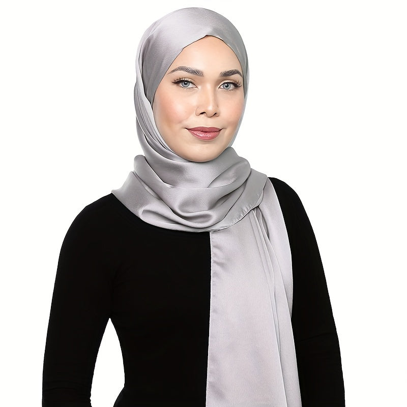 Solid Color Chiffon Shawl and Satin Hijab for Casual Outdoor Sun Protection