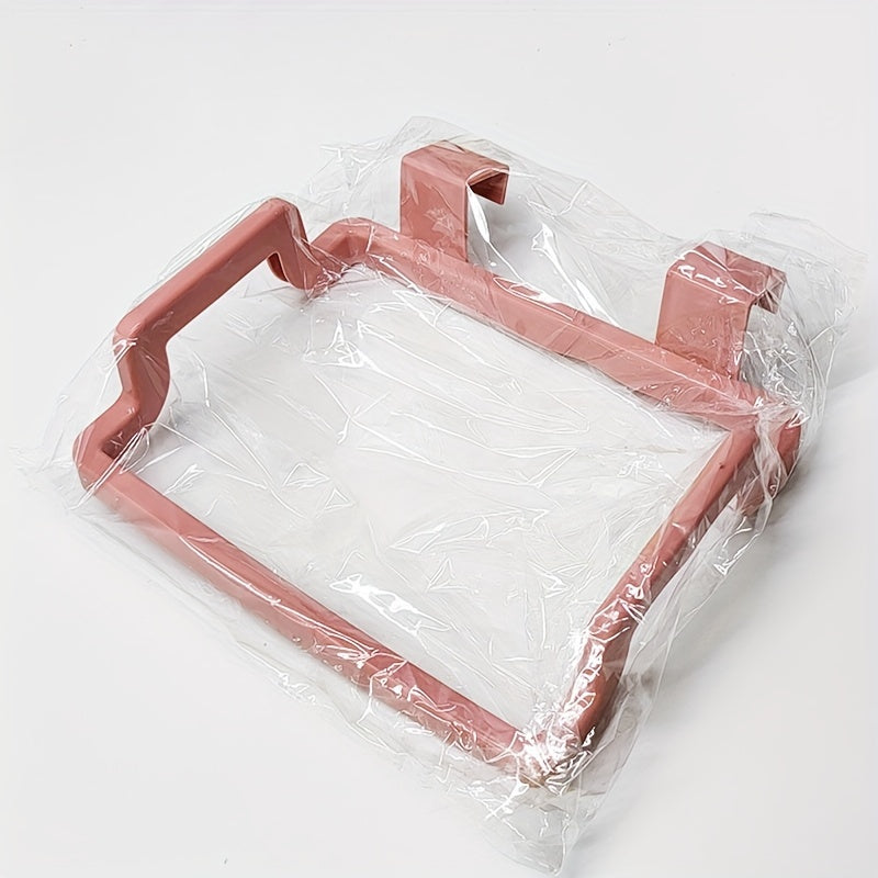 Soporte de plástico rosa para bolsas para organización de cocina y baño, gancho para puerta de armario
