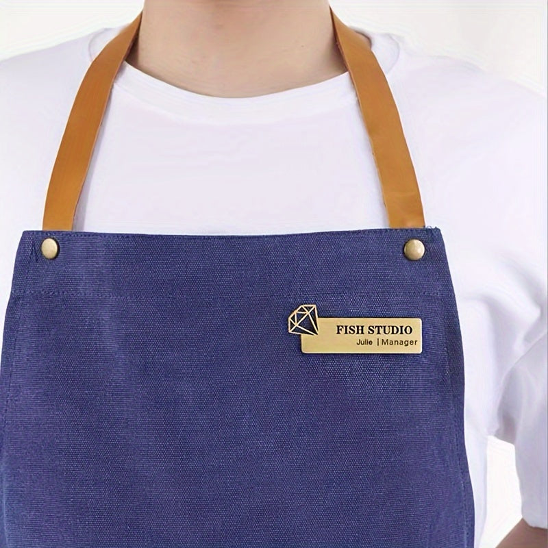 Stainless Steel Name Badge with Custom Engraving and Hollow-Out Design for Office and Retail