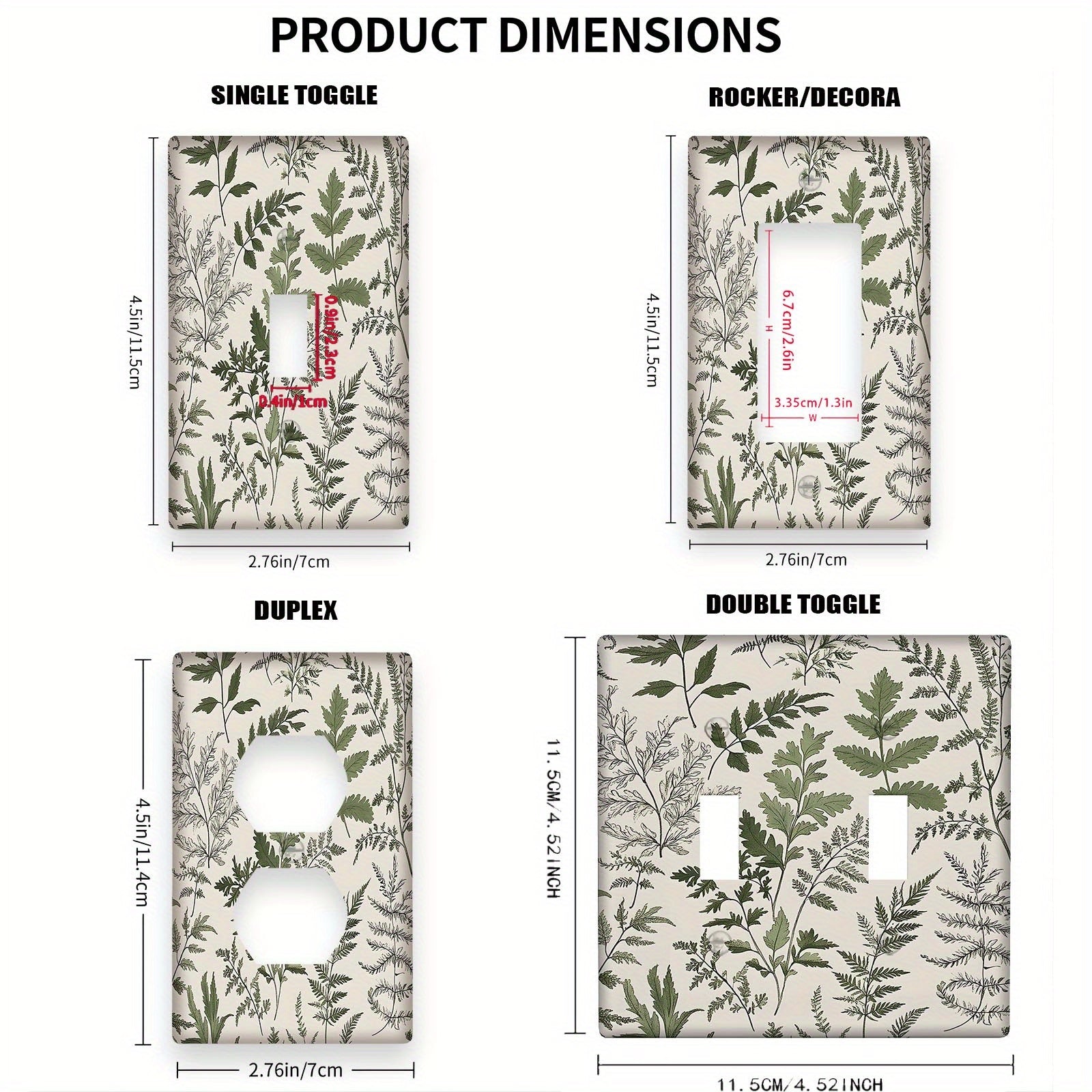 1 Ta'vsi yaprog'i naqshli dekorativ devor plitkasi, 1-gang/2-gang chiqish qopqog'i, elektr kerak emas, tozalash oson, yotoqxona, oshxona, ofis uchun ko'p maqsadli kalit plitkasi - 1 to'plam.
