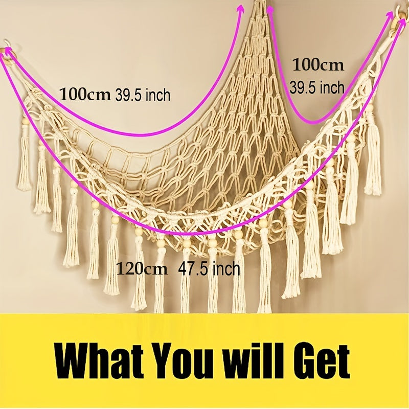 Ручная работа Большая Сетчатая Подвесная Гамак для Игрушек - Бохо Девочек Нурсерии Игровой Комнаты Спальни Органайзер Полка для Плюшевых Игрушек, 1 шт. - Идеальный Подарок на Рождество, Хэллоуин, День Благодарения