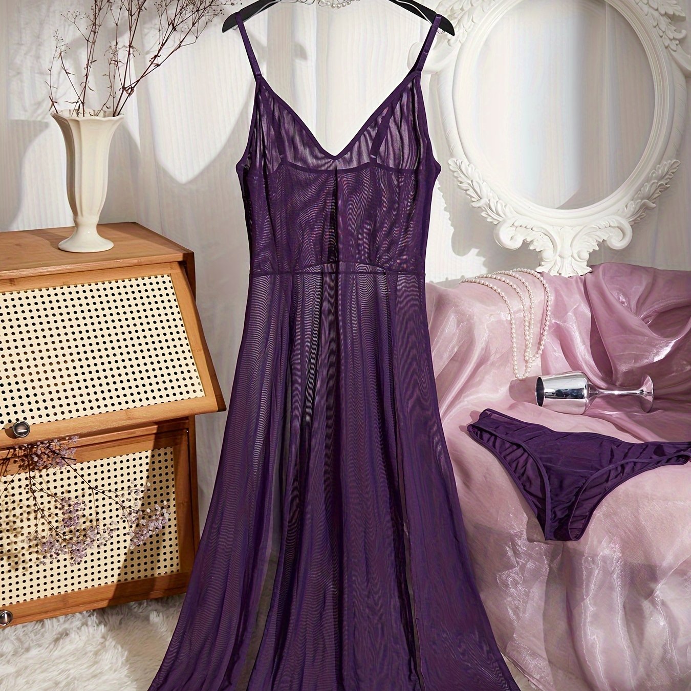 Women's Sexy Suspender Dress Large Size Black Lace Satin