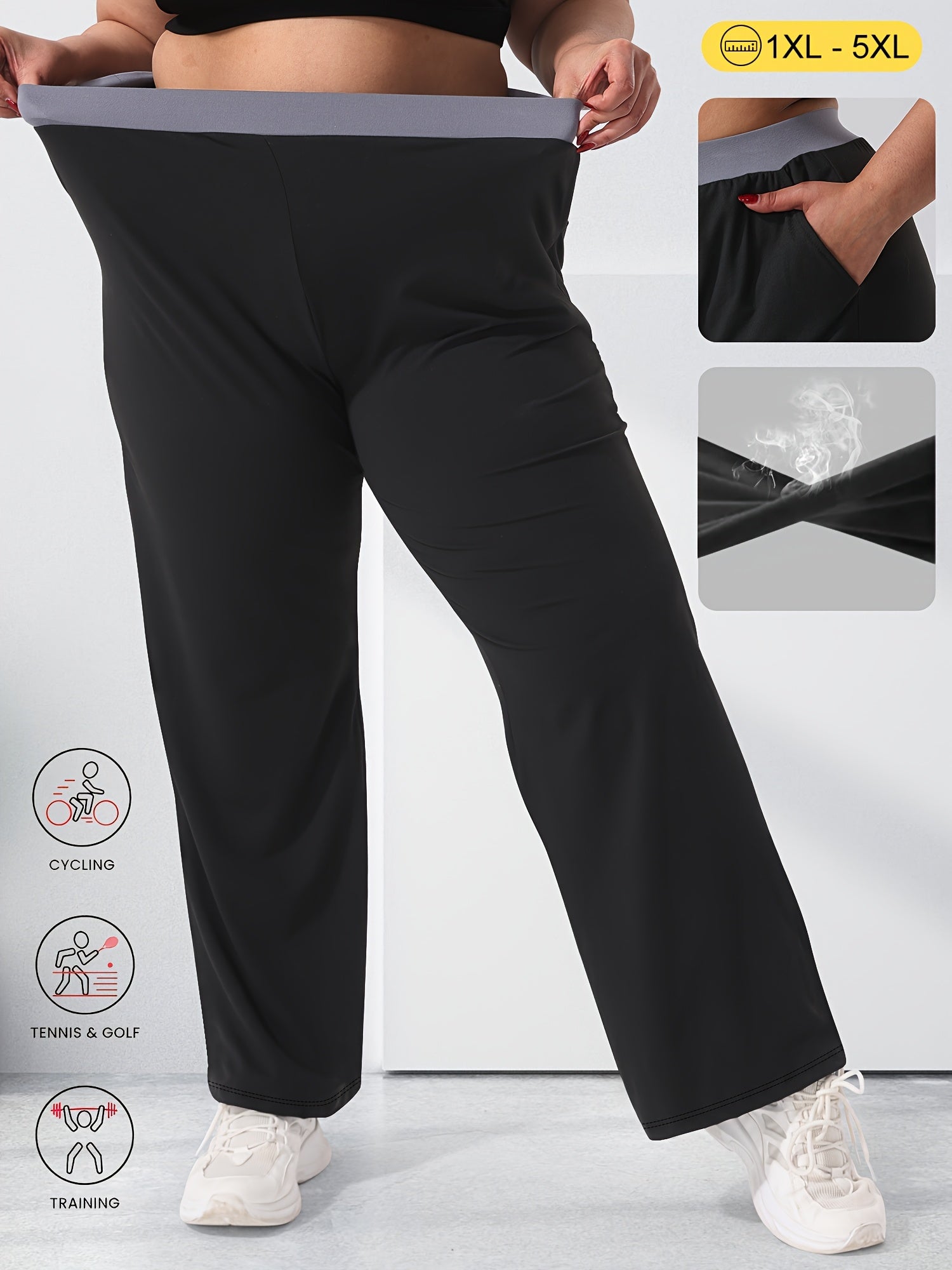 Ladies High Waist Four Seasons Contrast Color Straight Pants 4cm Elastic