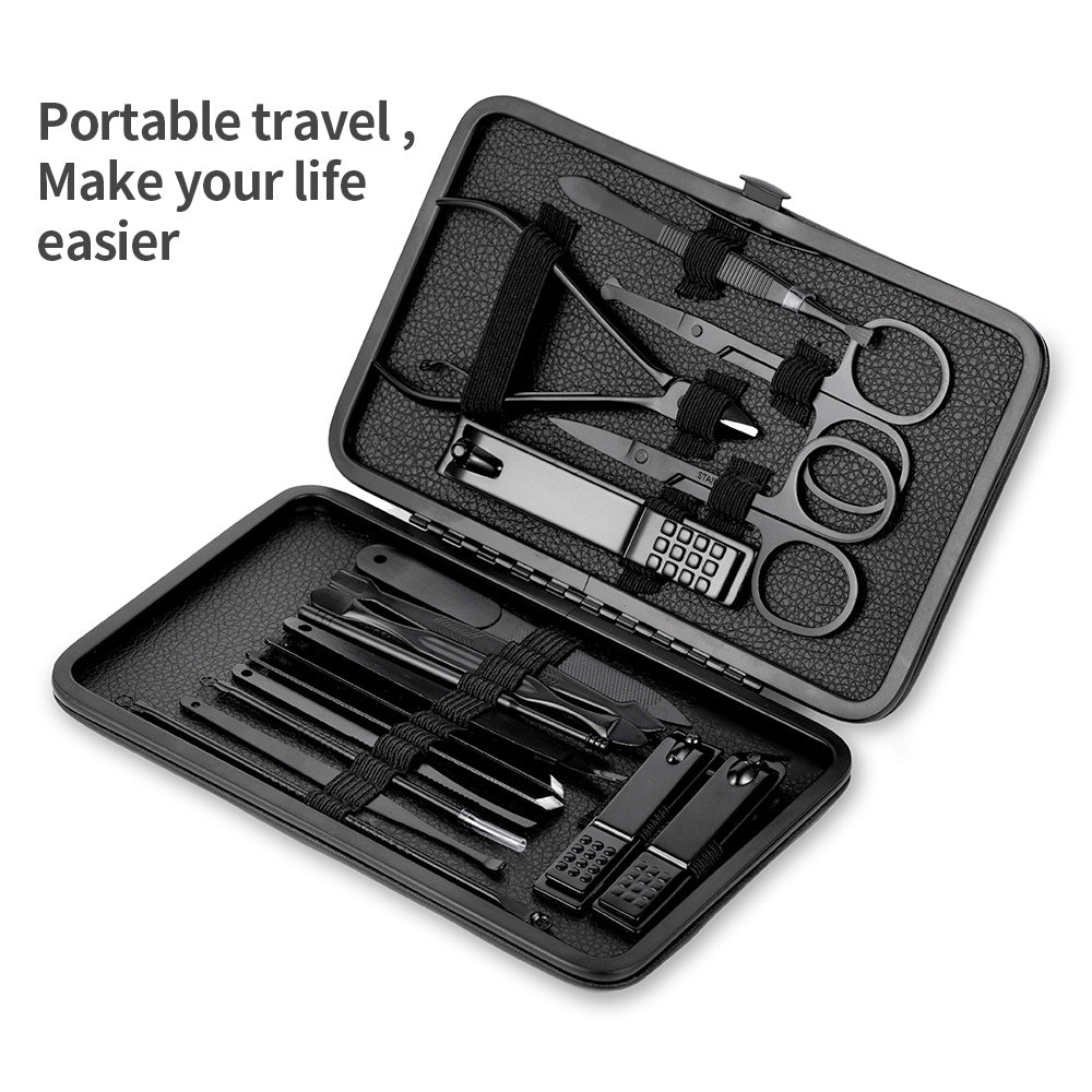7Pcs Male Black Stainless Steel Manicure Set for Hands Feet Face Care