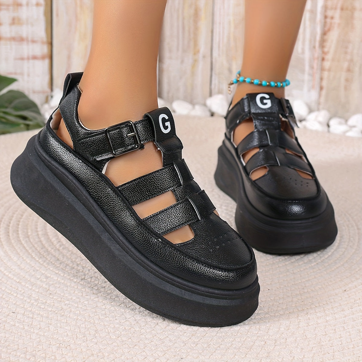 Women Casual Platform Mules Summer Breathable Chunky Heel Shoes