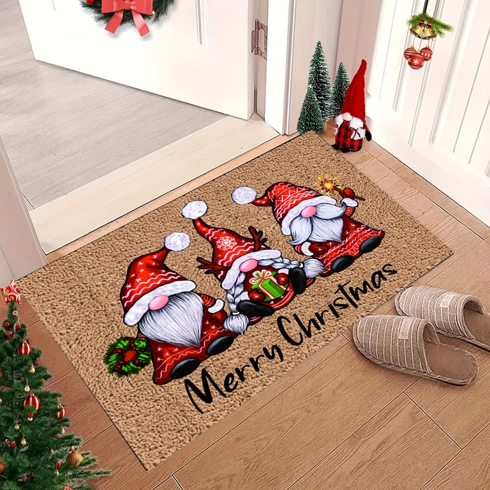 Holiday Velvet Rug Non-Slip Backing Entryway Bedroom Kitchen Bathroom