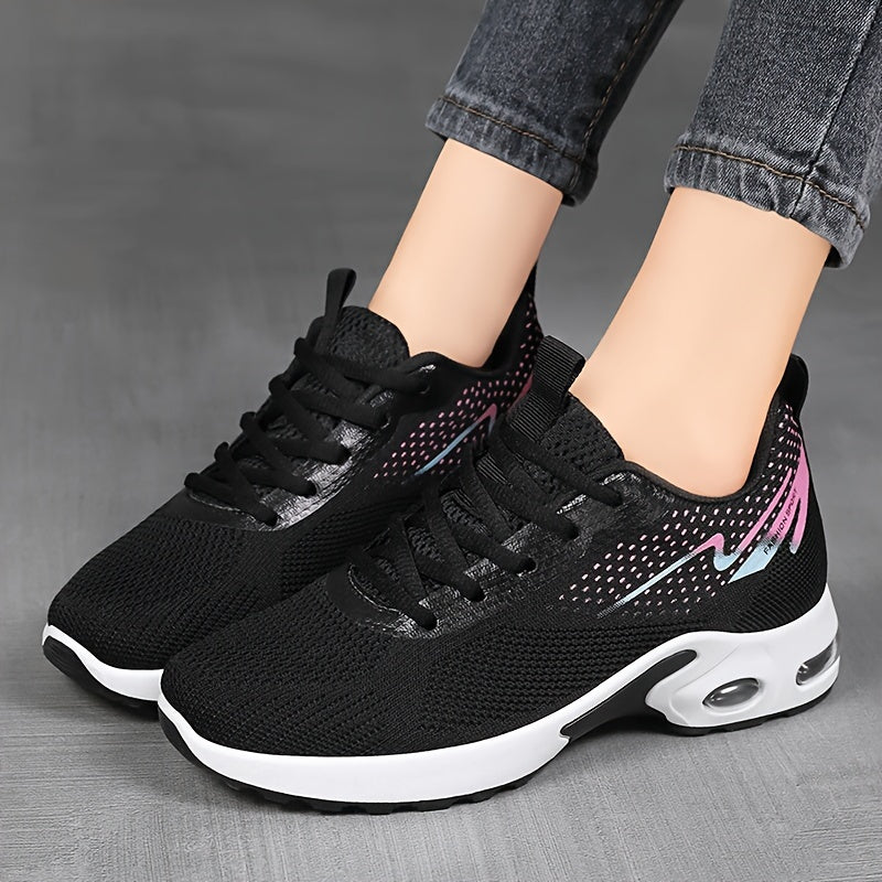 Women's Breathable Knit Sneakers Casual Lace-Up Outdoor Shoes Plus Size Low Top Sport