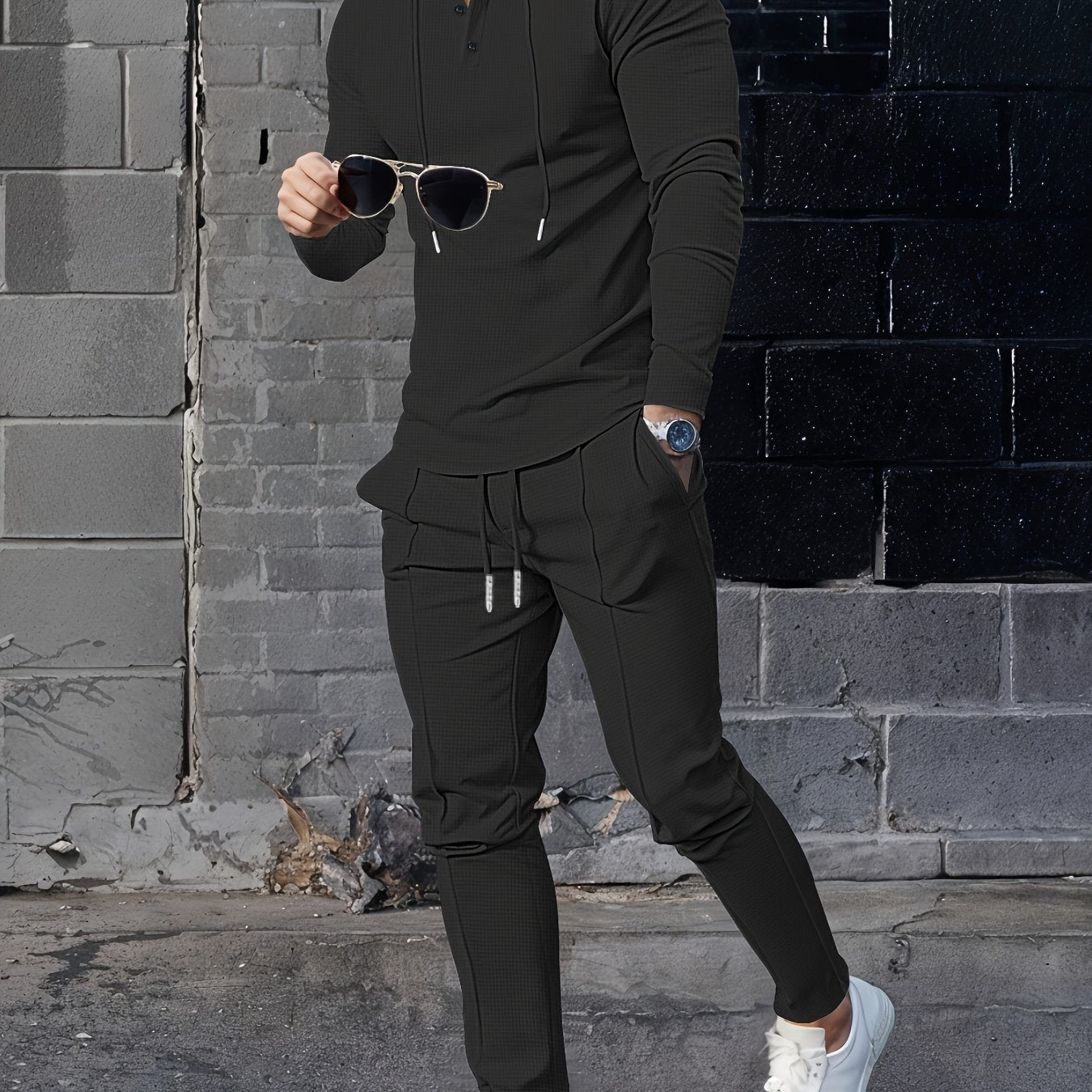 Men's Casual Sportswear Set Hooded Long Sleeve Top and Joggers Polyester Blend Spring Fall Outdoor