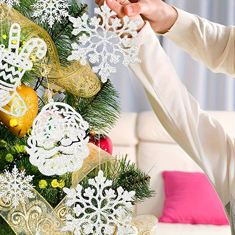 Set de 20 adornos de copos de nieve y árboles de Navidad para la decoración festiva