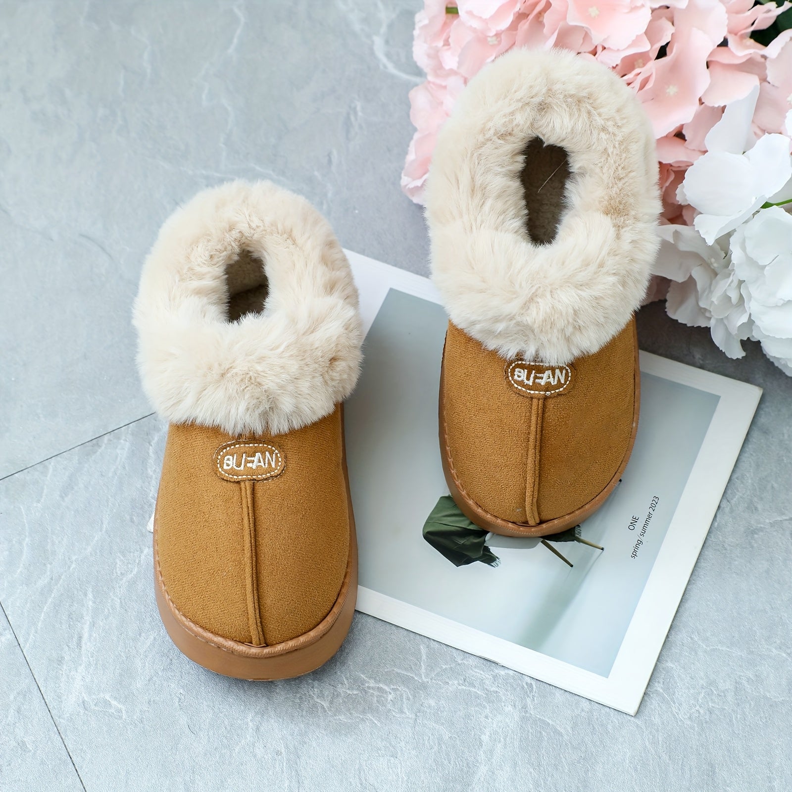 Women's EVA Snow Boots Slippers Indoor Warm Plush Thick Sole Gray Khaki Brown Pink