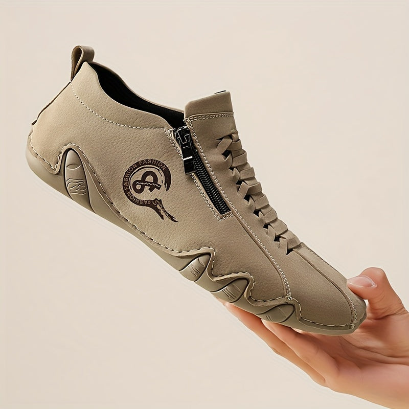 Zapatillas casuales para hombre con cierre de cremallera, transpirable, suela de goma, de caña baja, para uso diario al aire libre