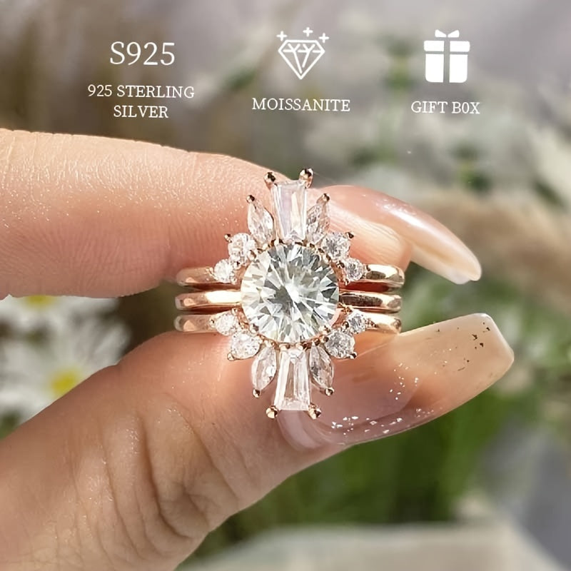 Sterling Silver Moissanite Stacking Ring 1/2ct Flower Design Engagement Jewelry