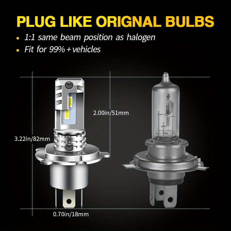 2 шт. H4 LED-лампа для головного света, бесвентиляторный CSP, Canbus, белый, высокая и низкая лучи, для автомобиля мотоцикла