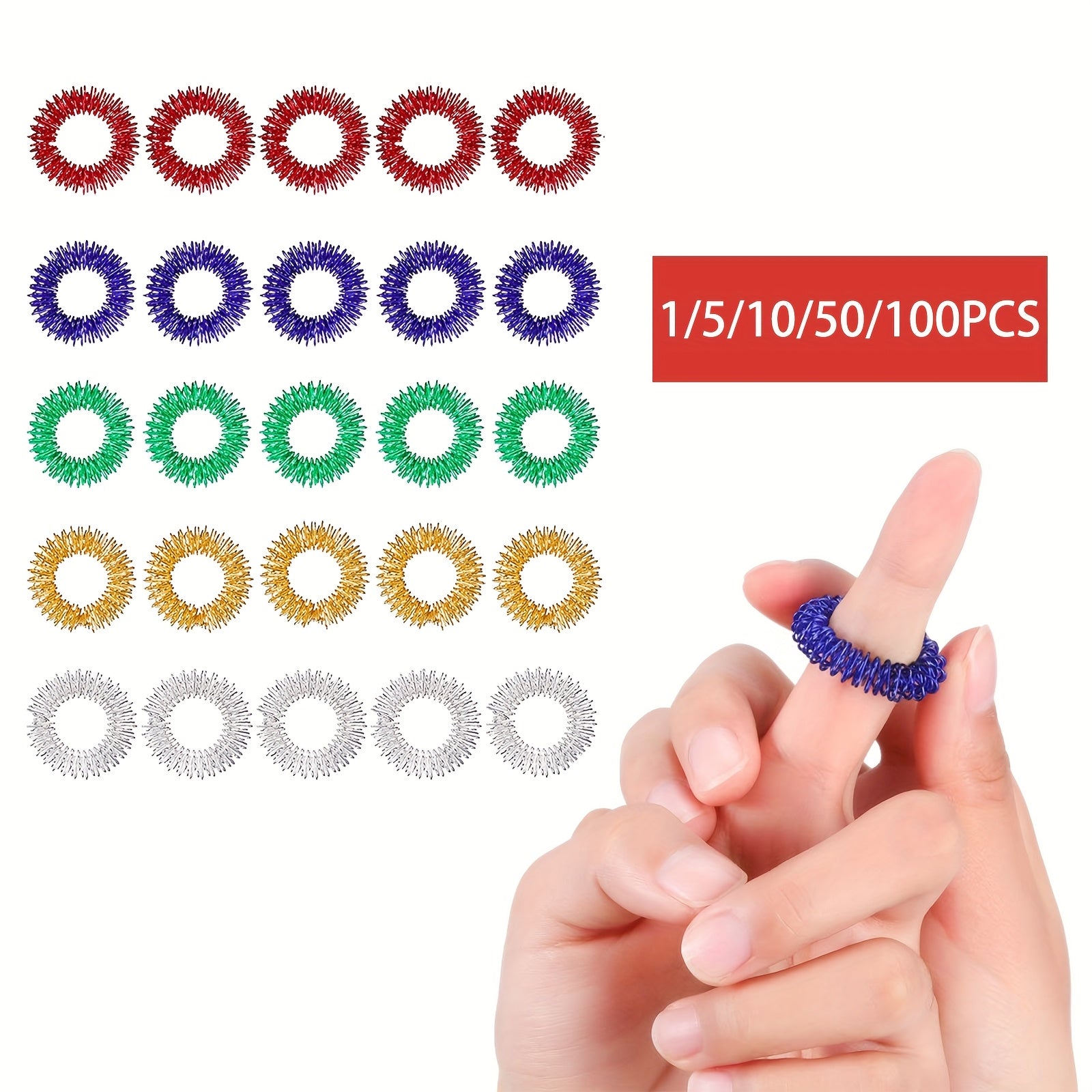 Acupressure Finger Rings Set for Stress Relief and Finger Massage in Multiple Quantities