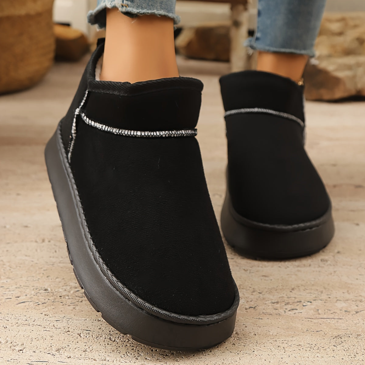 Women's Winter Snow Boots Casual Slip-On Warm Fabric Indoor Outdoor Shoes