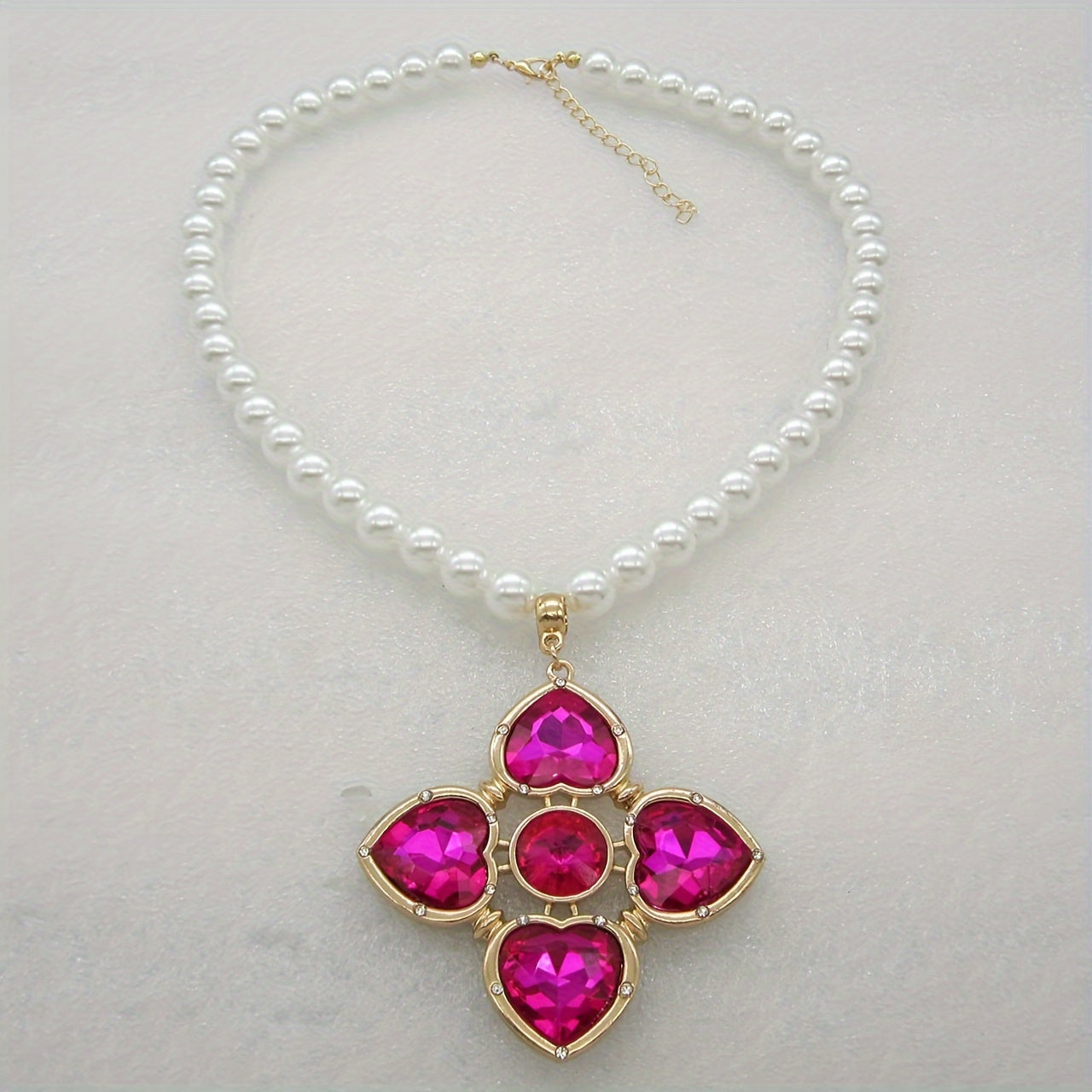 Faux Pearl Pendant Necklace Bohemian Style 10mm Glass Zinc Alloy Jewelry