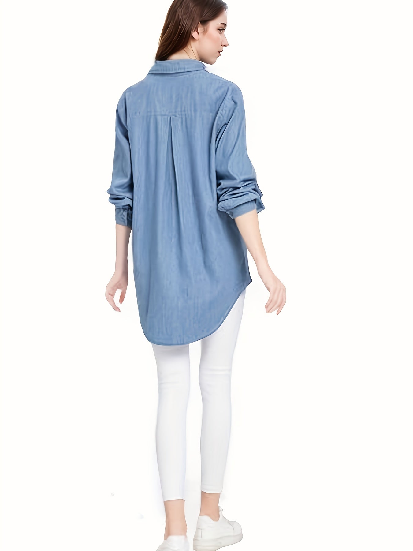 Women's Plus Size Viscose Long Sleeve Button-Up Shirt with Asymmetrical Hem