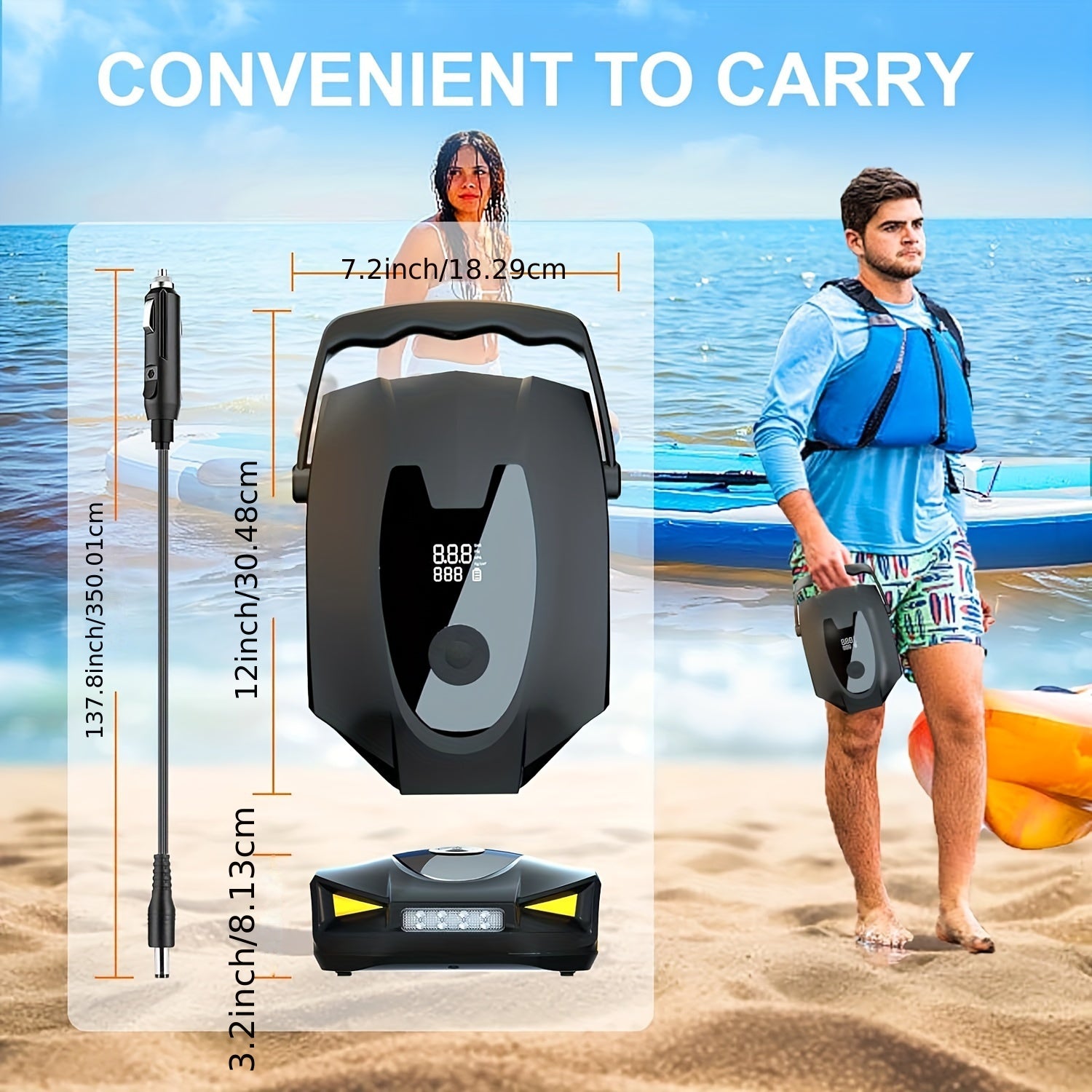 Portable Electric Air Pump with 7500mAh Battery Dual Pressure Settings for Inflatables Black and Yellow