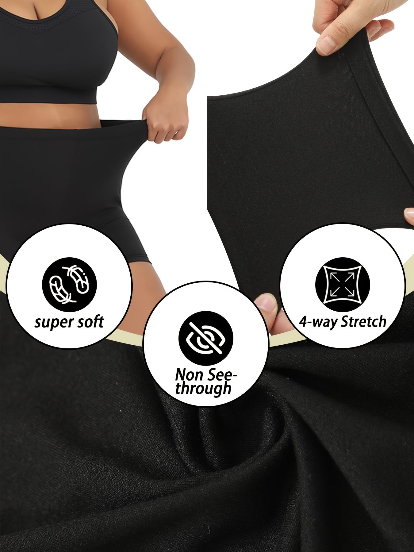 Pantalones cortos de ciclista para mujer talla grande negros, no transparentes, para yoga y entrenamiento, con estiramiento en 4 direcciones