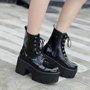 Women's Solid Color Platform Boots with Side Zipper and Round Toe