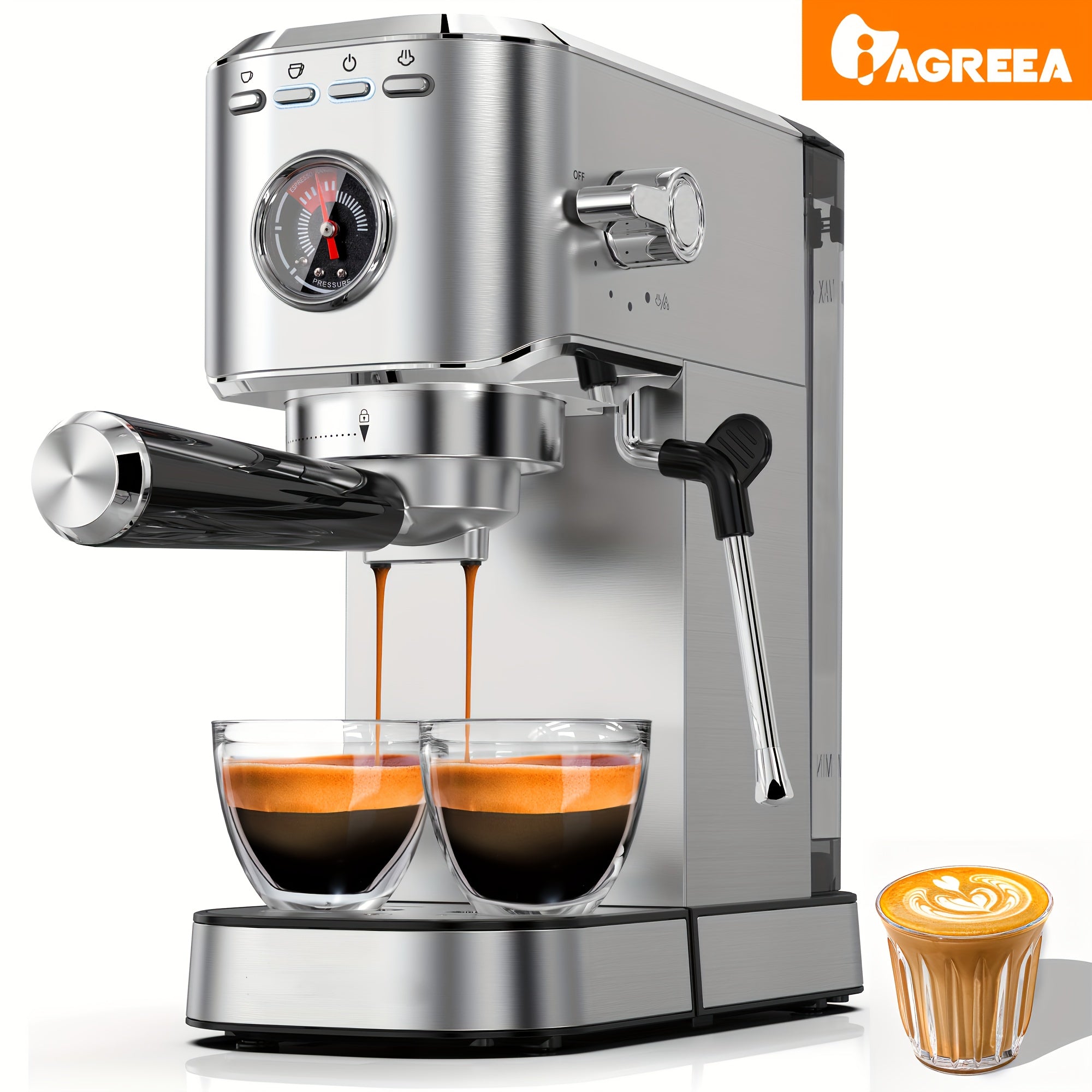 Stainless Steel Espresso Coffee Maker with 20 Bar Pump Digital Touch Screen Milk Frother for Home Office RV