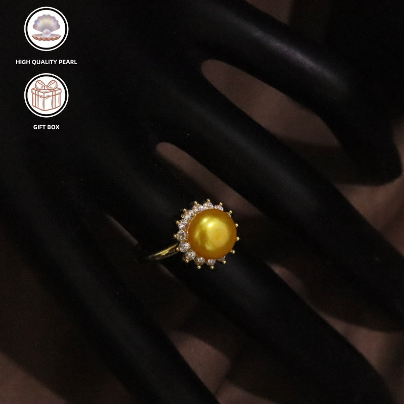 Gold Tone Jewelry Set with Pearl Necklace Bracelet Earrings and Ring