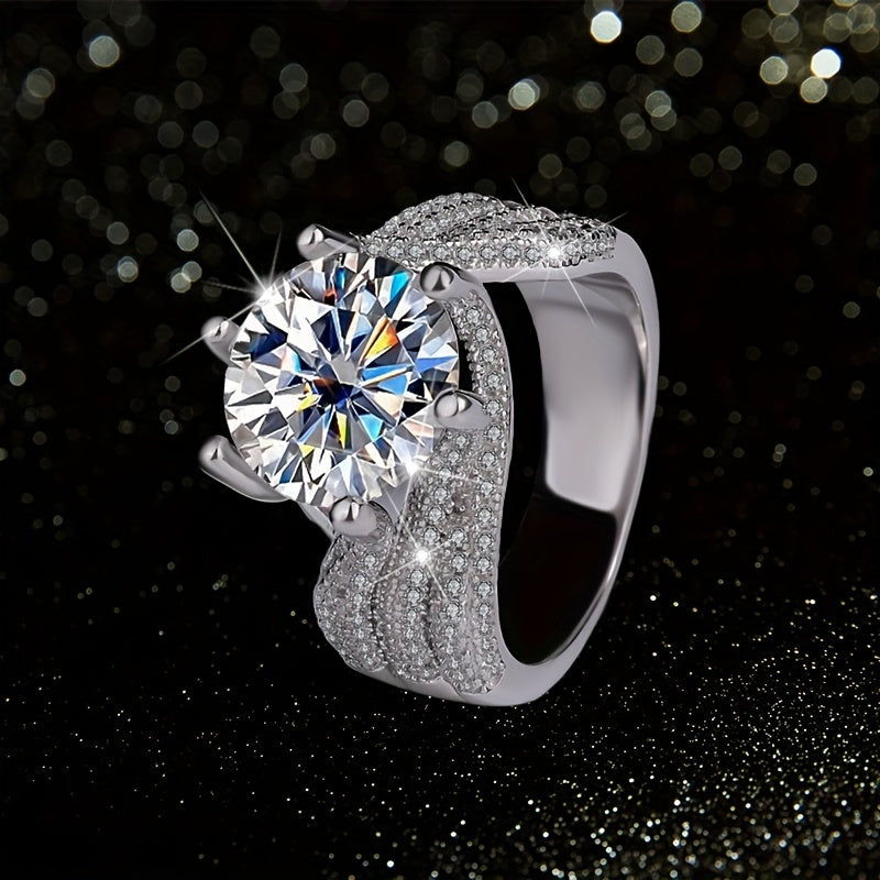 Sterling Silver Wedding Ring with 5ct Moissanite Inlay Elegant Jewelry