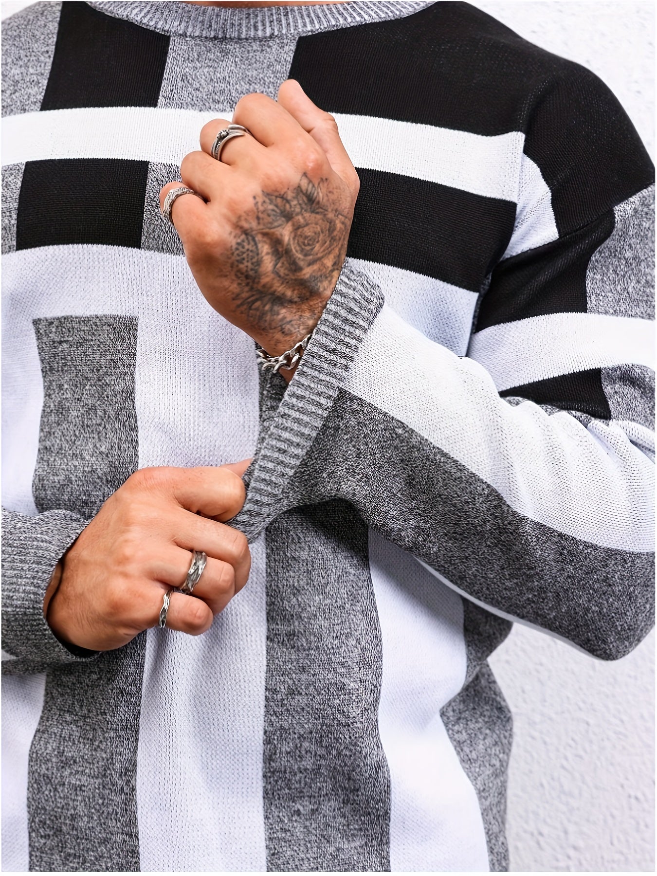 Yoz va qish uchun yangi erkaklar moda jakard svitseri, uzun qo'lqonli, yumshoq bo'yinli tasodifiy yuqorilar.