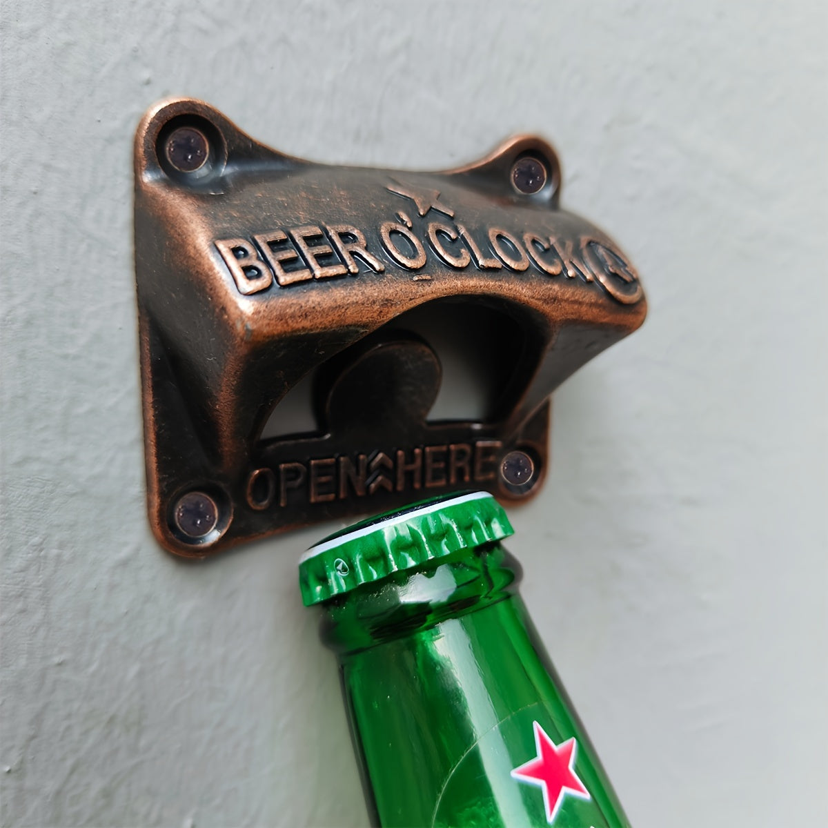 Embossed Beer O' Clock Cat Shape Wall Mounted Bottle Opener Retro Kitchen Tool