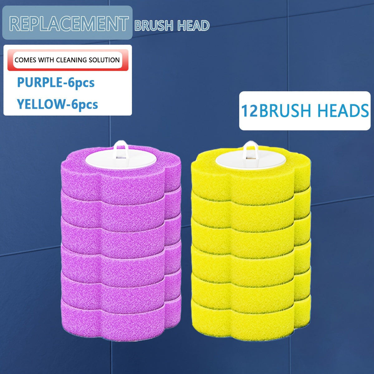 Replaceable Toilet Brush Set with 2 Replacement Heads in Yellow and Purple