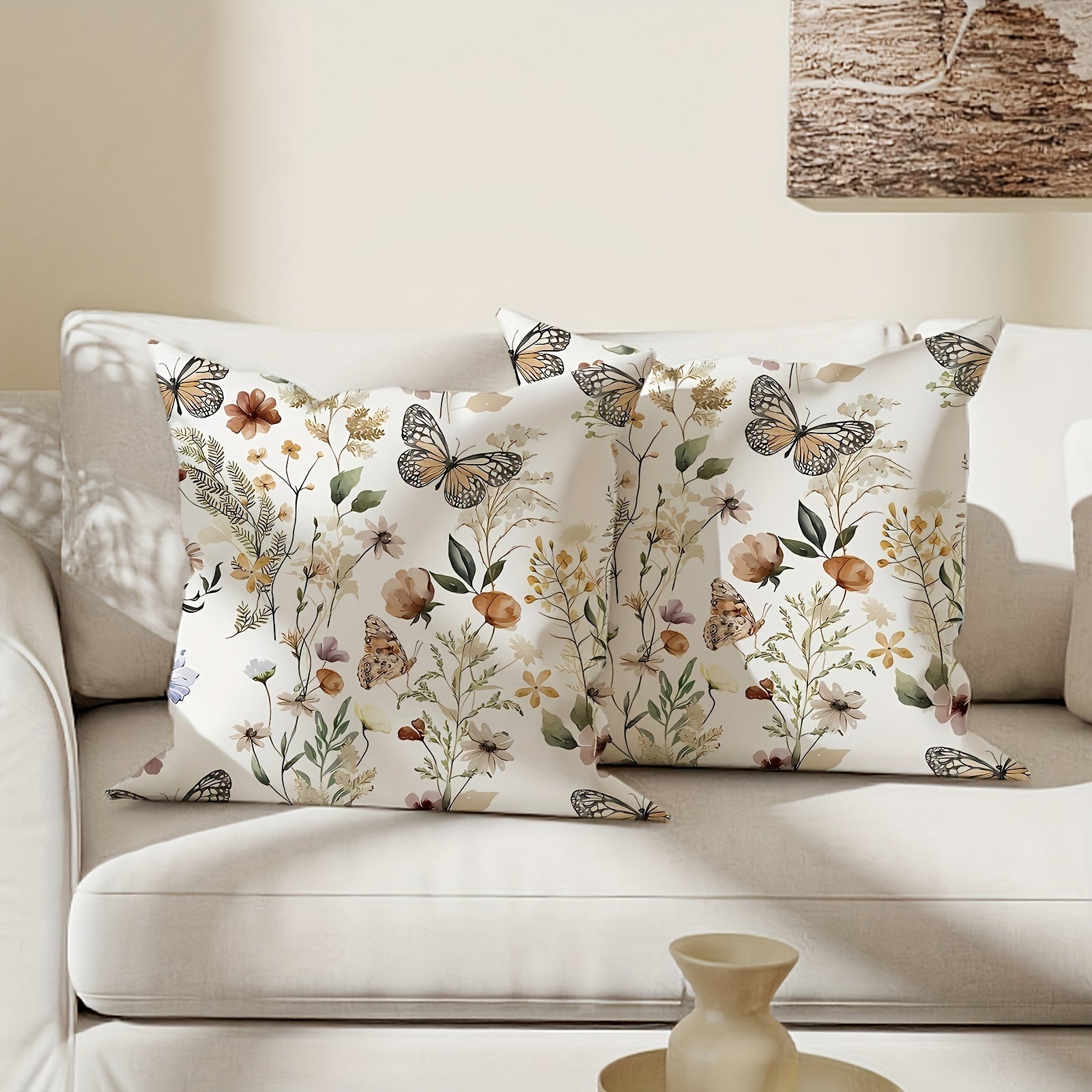 Velvet Decorative Pillow Covers Set 45.72cm Floral Butterfly White for Living Room Bedroom