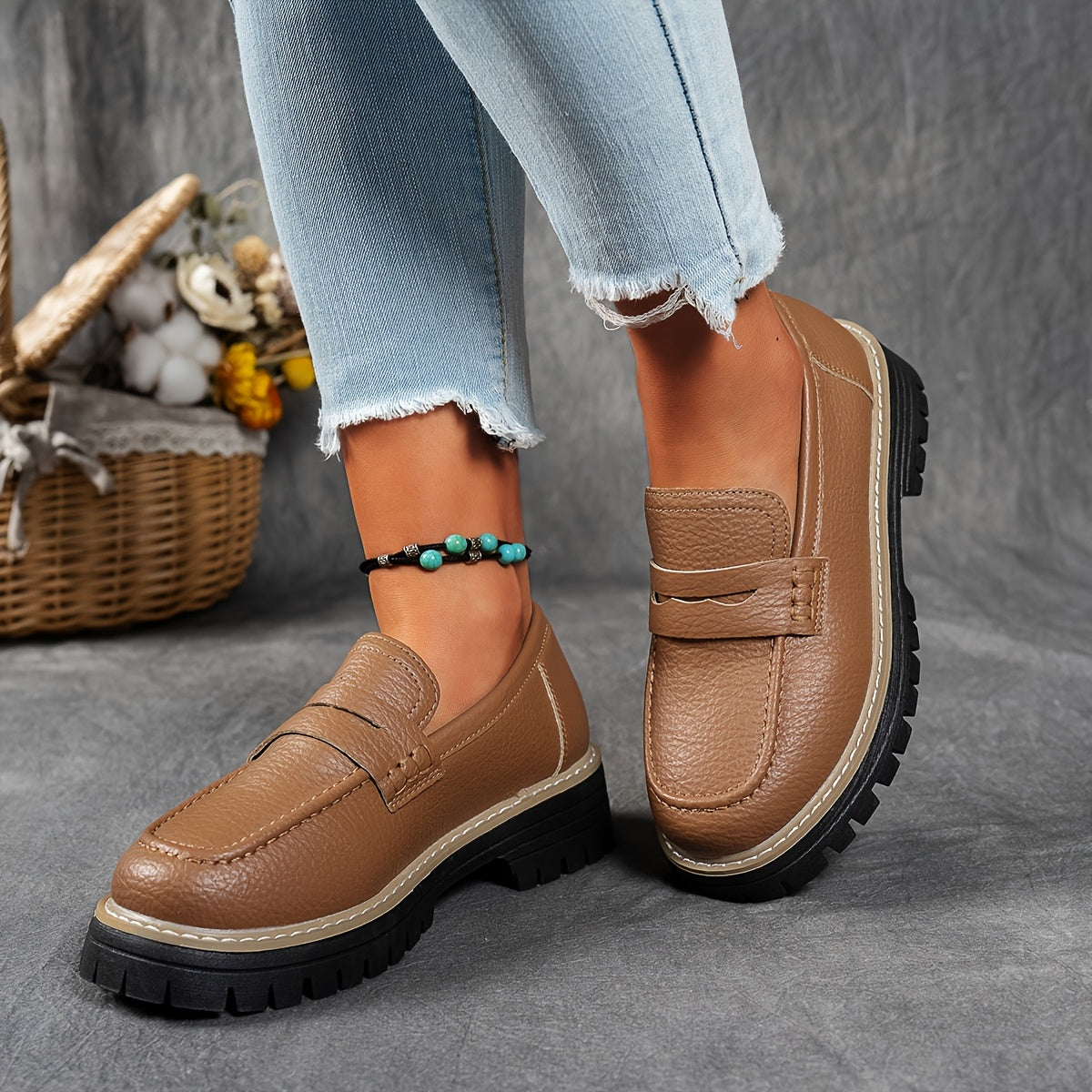 Women's Thick-Soled Loafers Solid Color British Style Casual Shoes