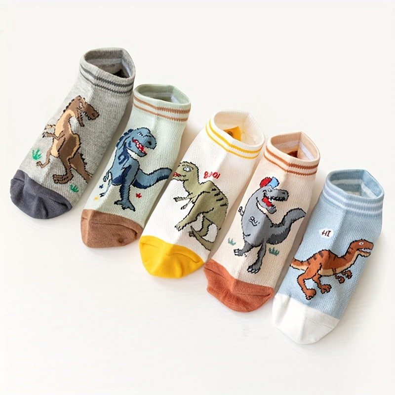 Calcetines de dinosaurio para niño, 5 pares, calcetines transpirables hasta el tobillo para niños, primavera y verano