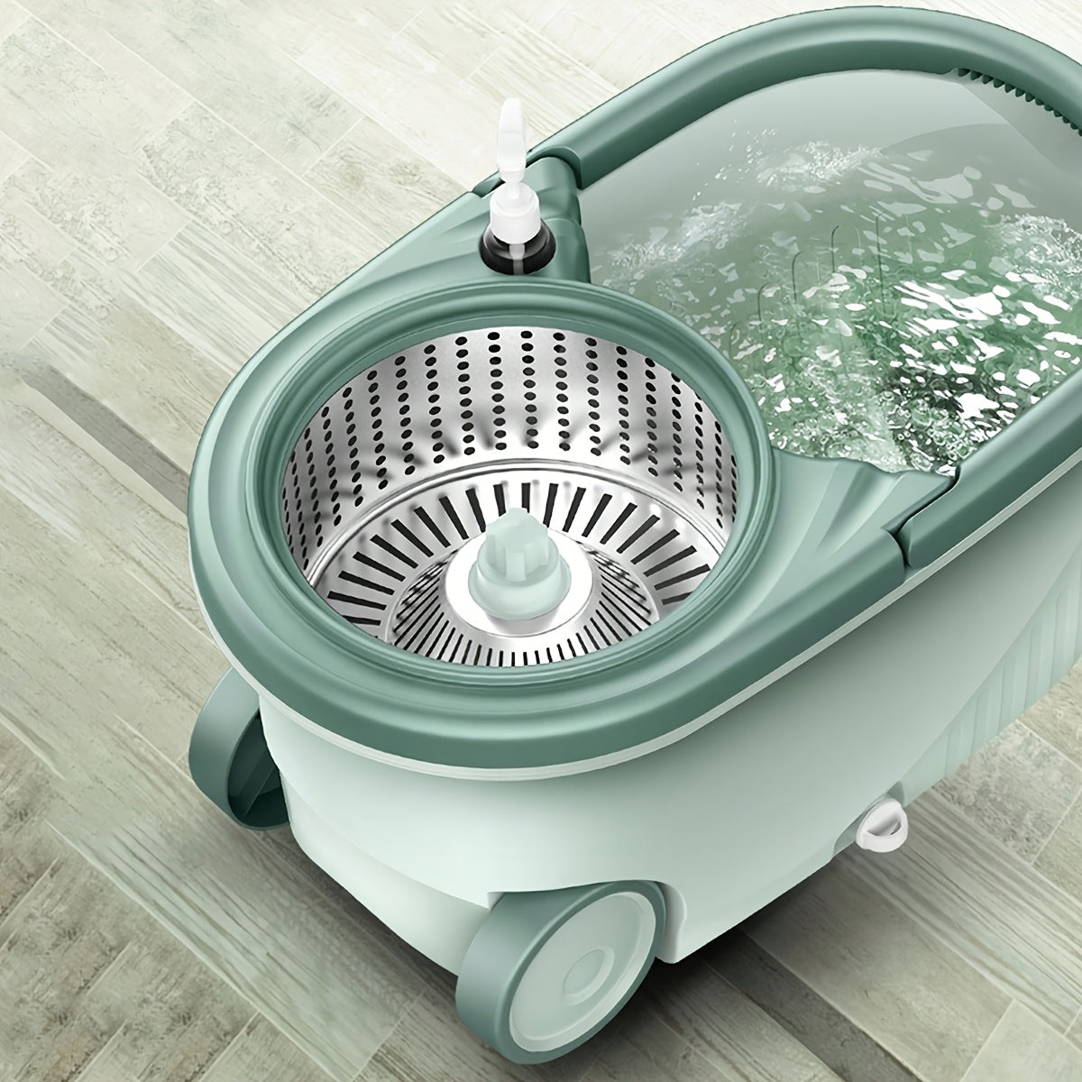 Ikki tomonlama yuradigan Spin Mop va Kova to'plami, o'z-o'zidan siqish va qo'lda bosish g'ildiragi bilan