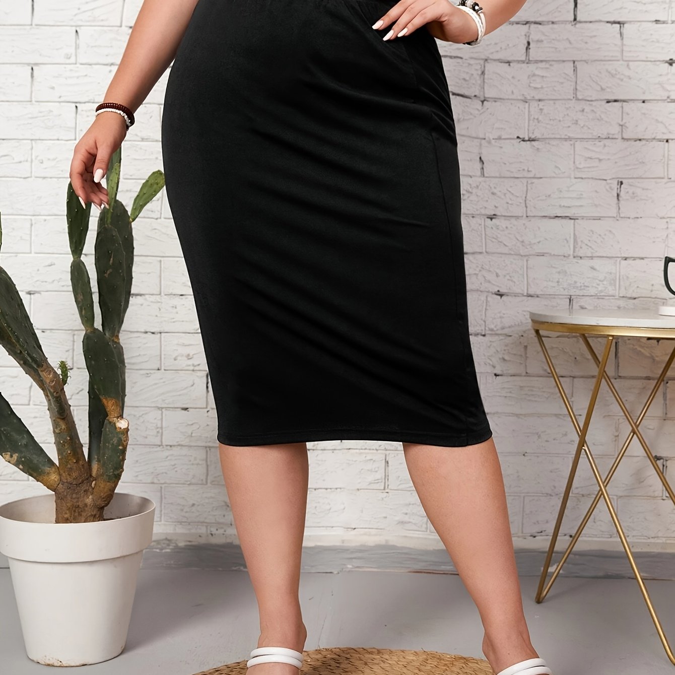 Women's Black High-Waist Pencil Skirt Slim Fit Office Wear