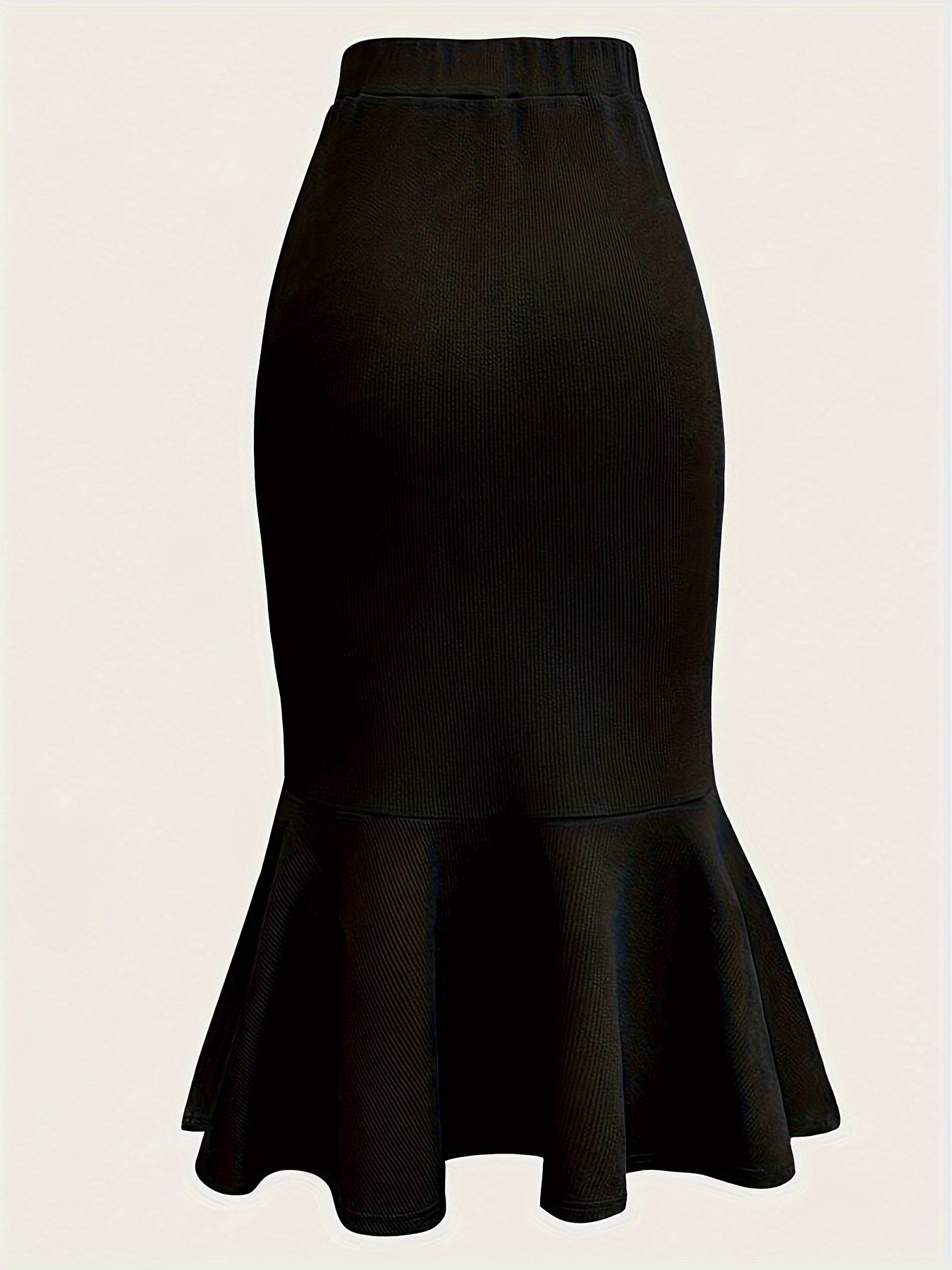 Black Mermaid Skirt with Ruffled Hem for All Occasions Polyester Knit Fabric