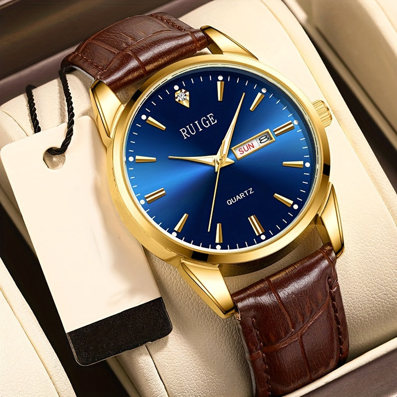 Men's Quartz Wristwatch with Leather Strap for Casual and Business Wear