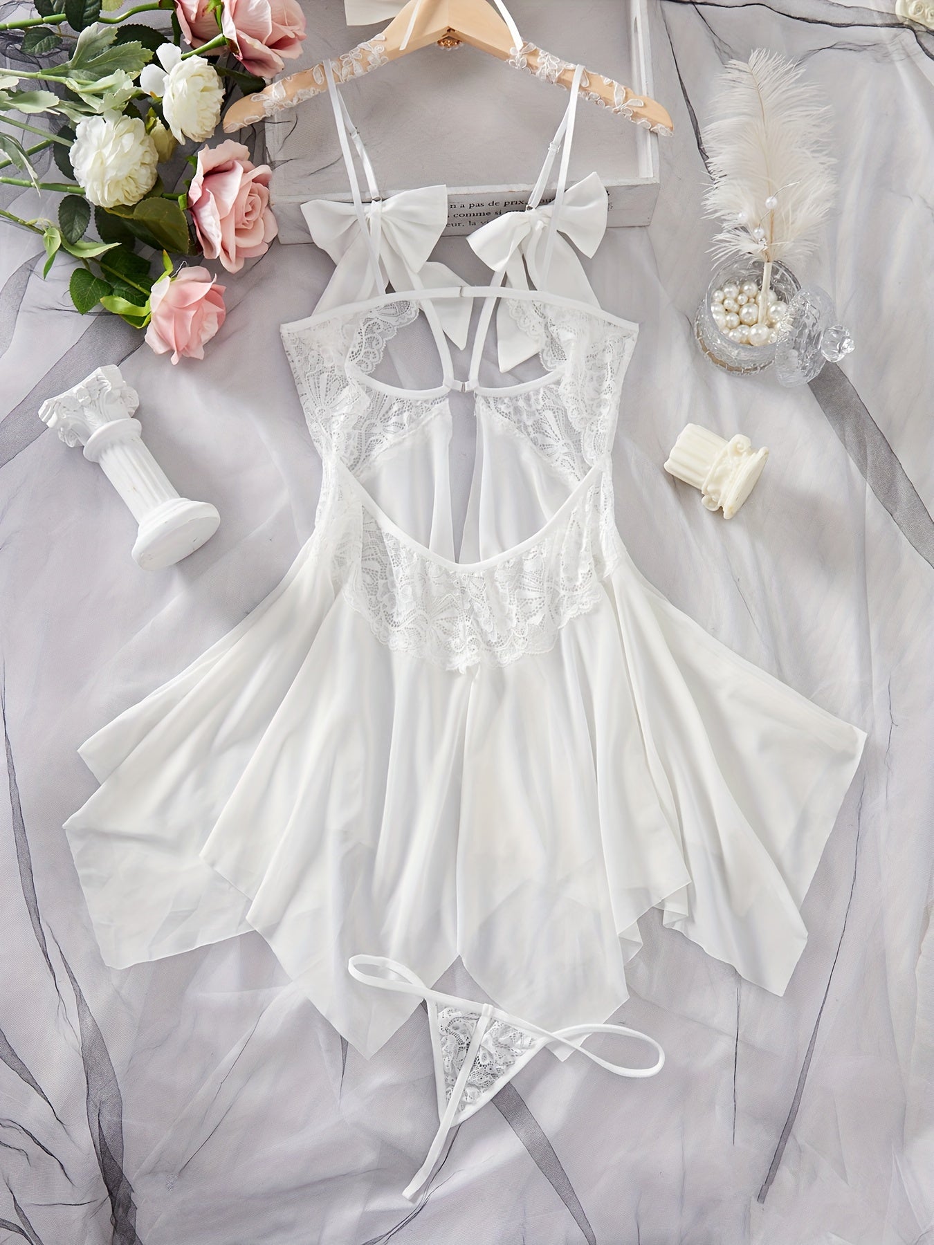 Women's Lace Patchwork Suspender Dress with Adjustable Straps