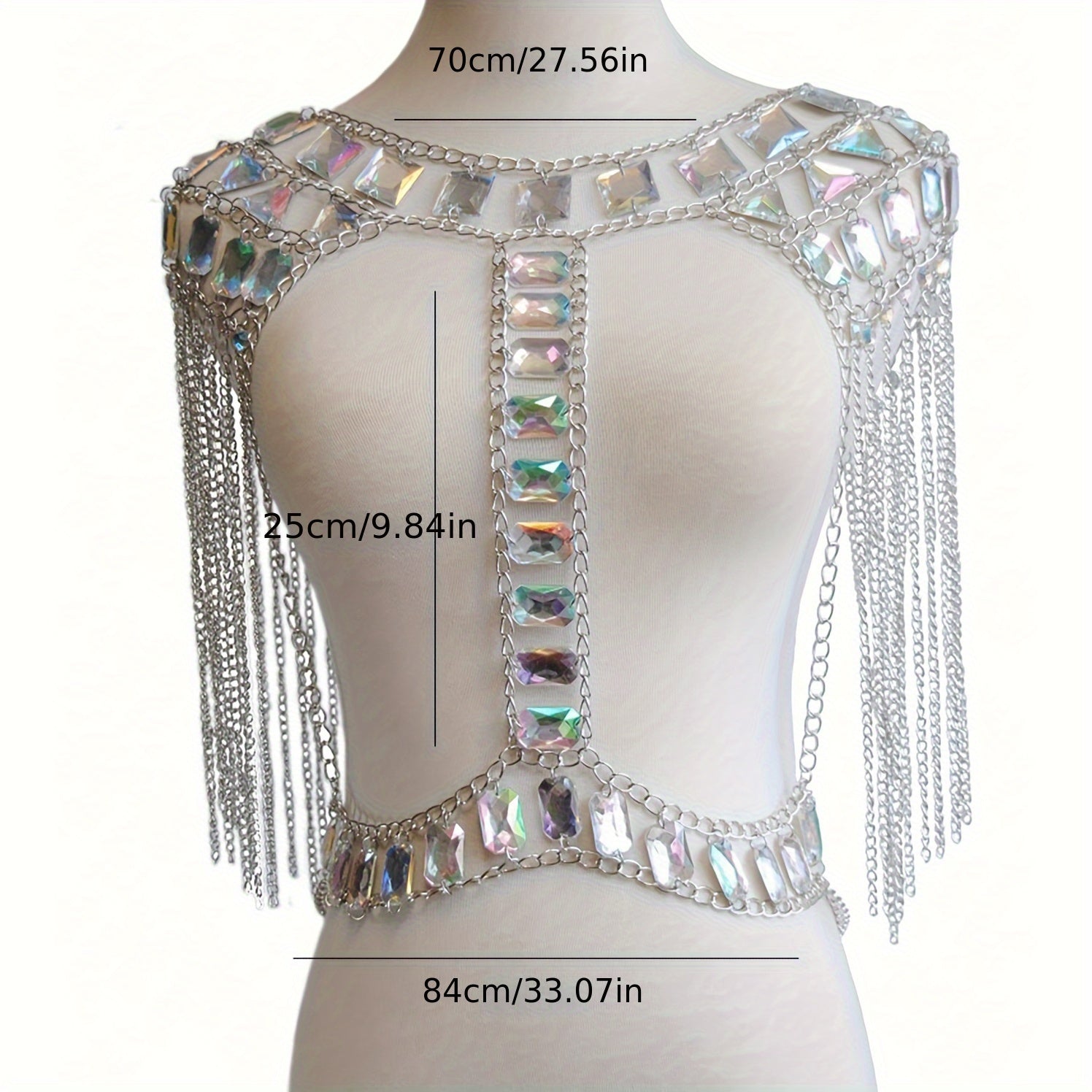 Cadena de hombro con gema acrílica luminosa y detalles de costura de cadena para discotecas