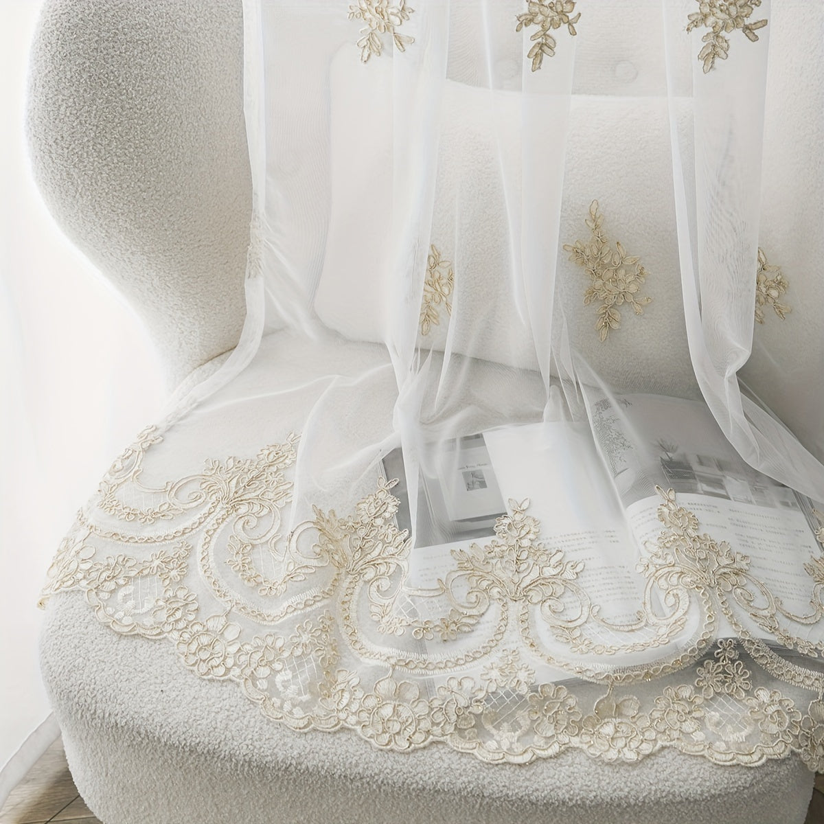 Легкая французская вышитая штора с маленькими цветами, белая полупрозрачная, для гостиной и спальни