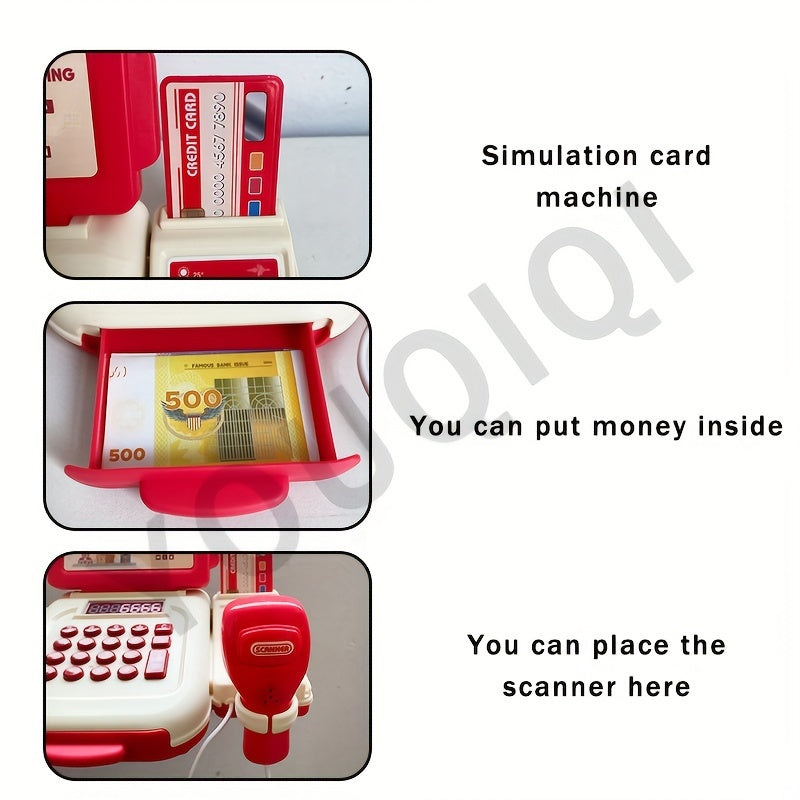 Kids' Toy Cash Register for Ages 3-6 with Scanner and Educational Role Play Red and Blue