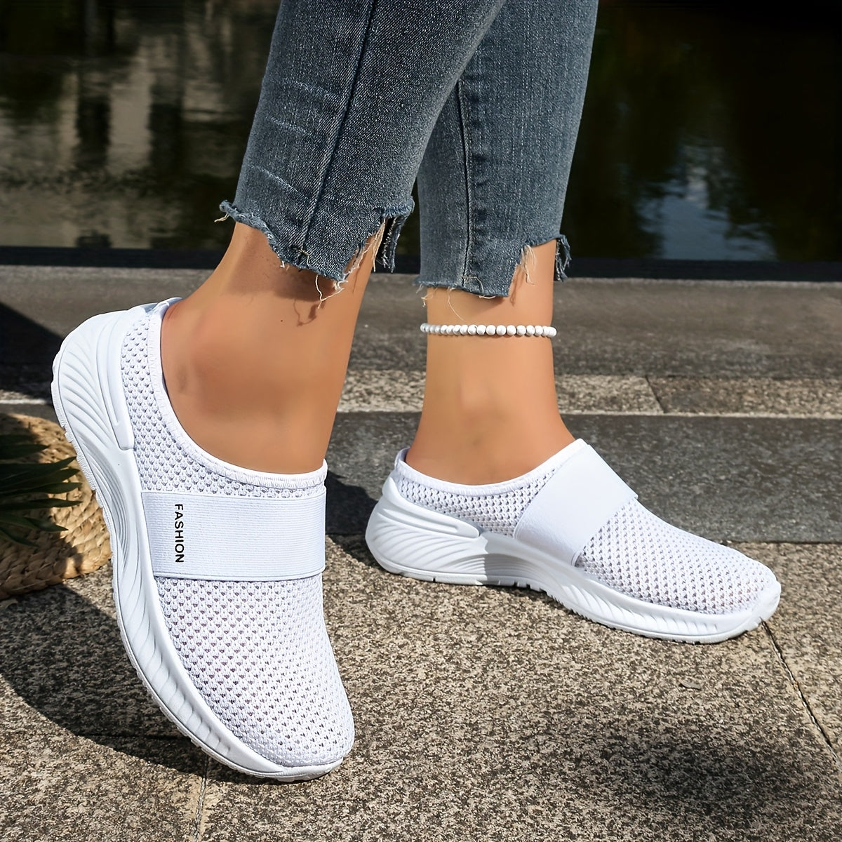 Women's Breathable Slip-Resistant Flat Shoes with Cushioned Insole Black/Navy