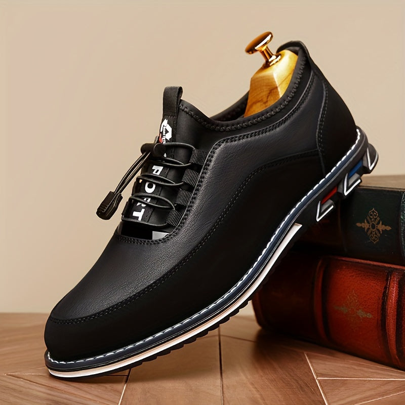 Men's Casual Low Top Lace-Up Shoes with Elastic Band PU Upper Rubber Sole All-Season