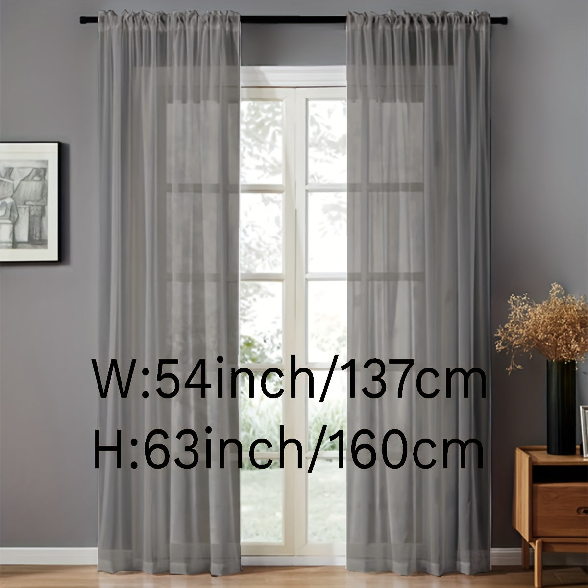 Pair of Sheer Voile Curtains with Rod Pocket for Kitchen Bedroom Living Room