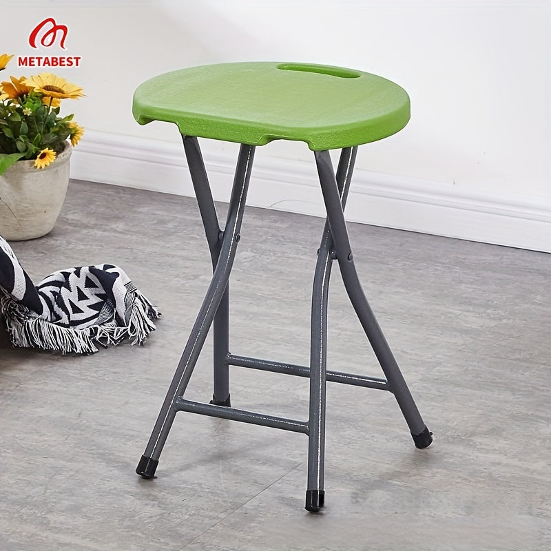Portable Folding Stool Round Plastic Yellow Indoor Outdoor Lightweight